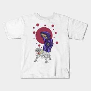 Creepy Cartoon Skull Holding A Dog Design Kids T-Shirt